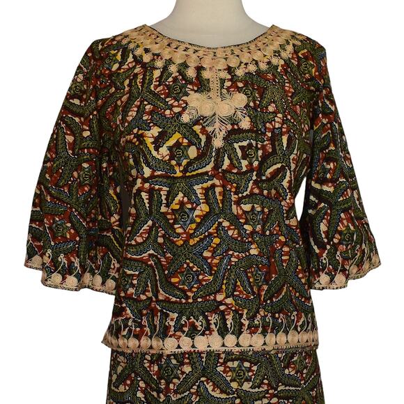 Vintage 70s Embroidered Batik Blouse & Wrap Skirt Set, Two Piece Ensemble, XS S - Picture 6 of 10